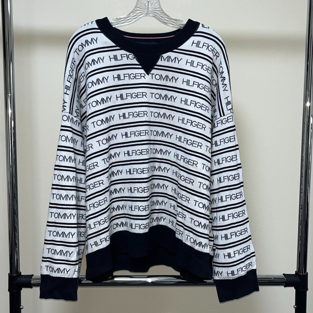 Tommy Hilfiger Black & White Striped Crewneck Sweater